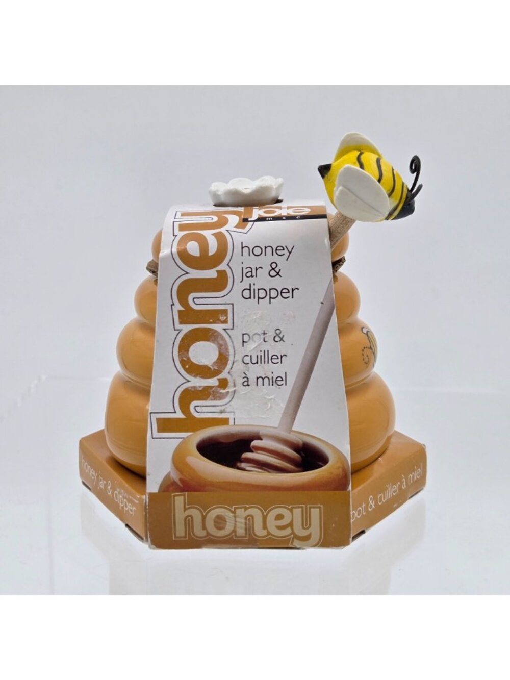 Joie Beehive Honey Jar Wood Bee Dipper Yellow Y2K Retro Kitchen - Picture 3 of 6